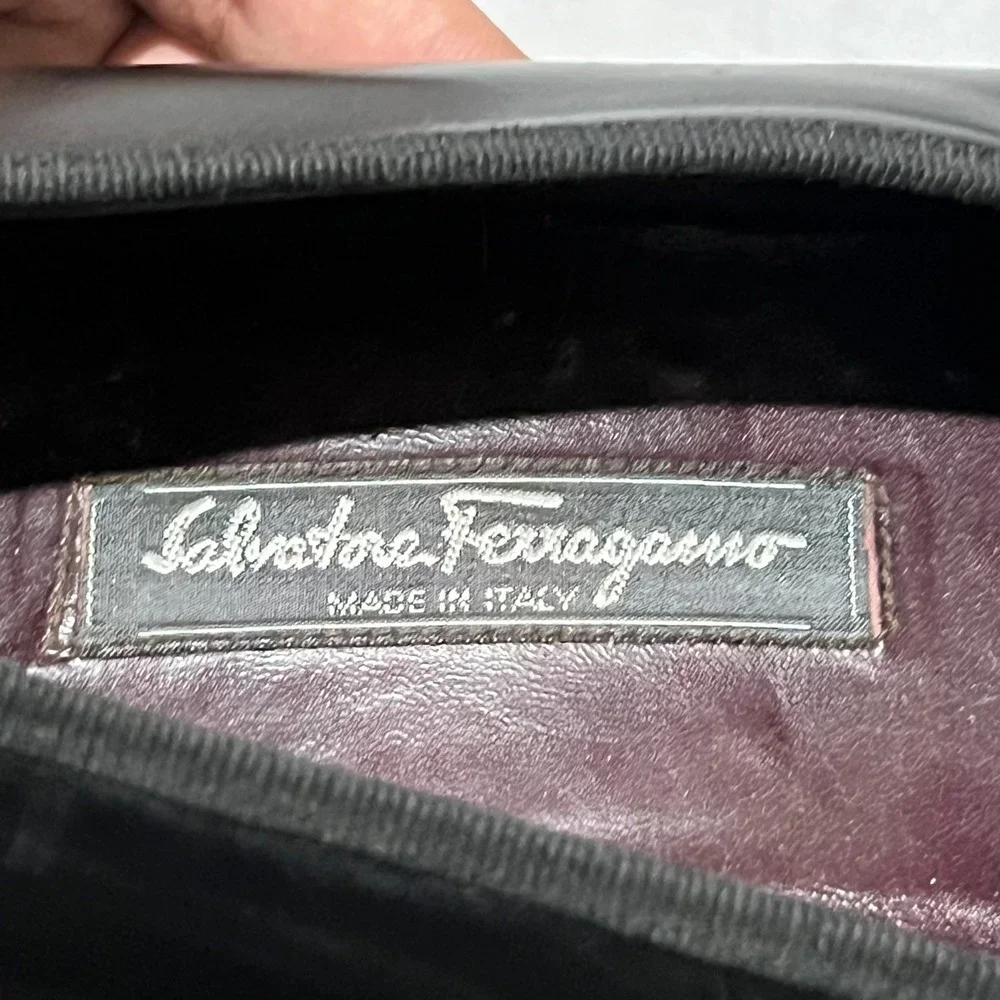Salvatore Ferragamo Mens Black Leather Formal Slip-On Tuxedo Loafer Shoes 11D